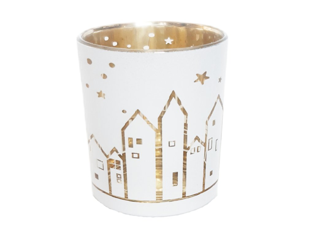 Svícen sklo domečky