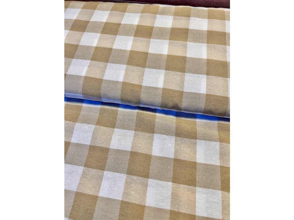 Bavlněné plátno - Káro (béžové) 140 cm